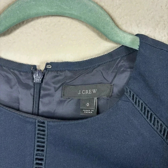 J. Crew Navy Blue Ladder Stitch Sheath Dress Bi-Stretch Cotton fully lined sz 0 - Picture 3 of 11